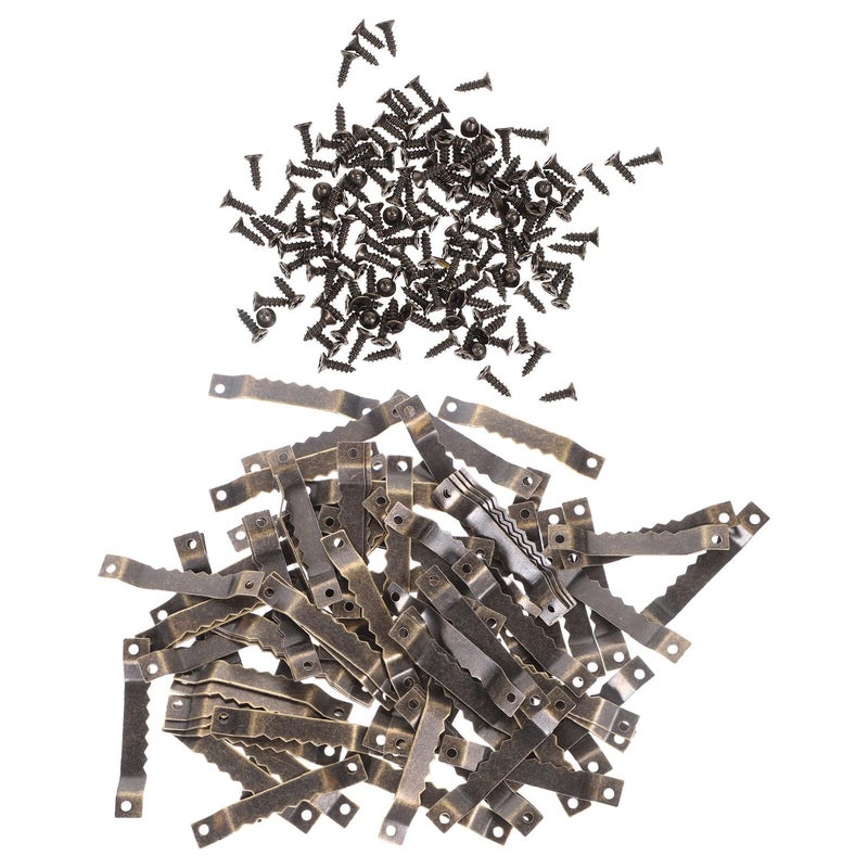100 Serrated Picture Hanger Hooks Antique Bronze Screws For Wall Canvas Frame Mounting - Image 2