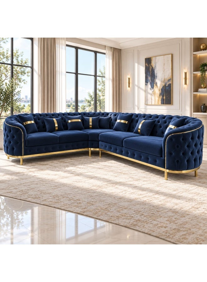 مهارة البحر أريكة غرفة معيشة بتصميم عصري راقٍ وشكل حرف L، تتميز بمقاعد عريضة للغاية ووسائد مريحة ووثيرة. - Image 1