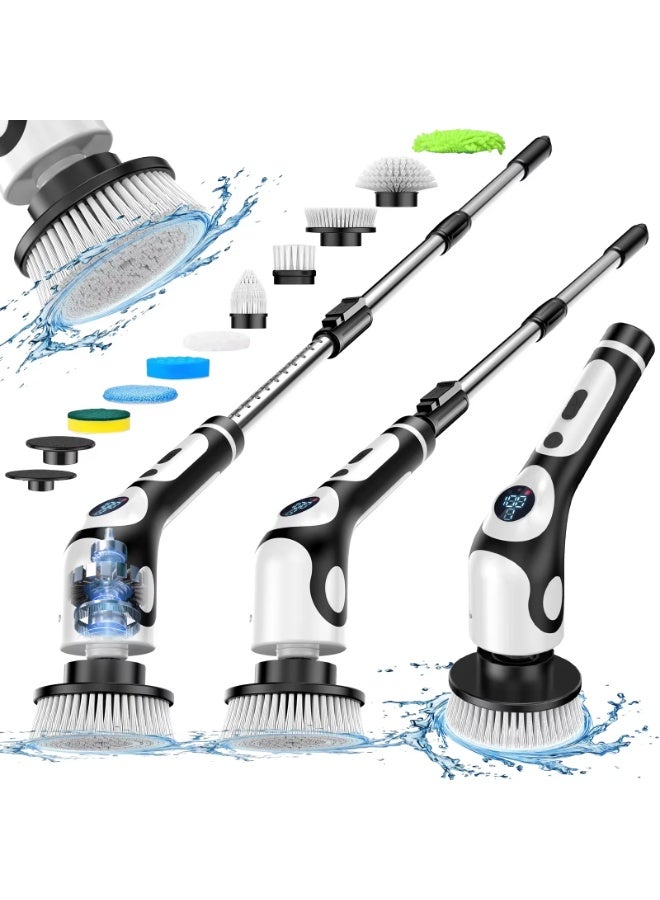 Raxoom Electric Spin Scrubber for Cleaning Bathroom,Cordless Electric Shower Scrubber with Power LCD Display Voice Broadcast,9 Replaceable Heads Shower Cleaning Brush for Bathroom Bathtub Grout Kitchen - Image 1