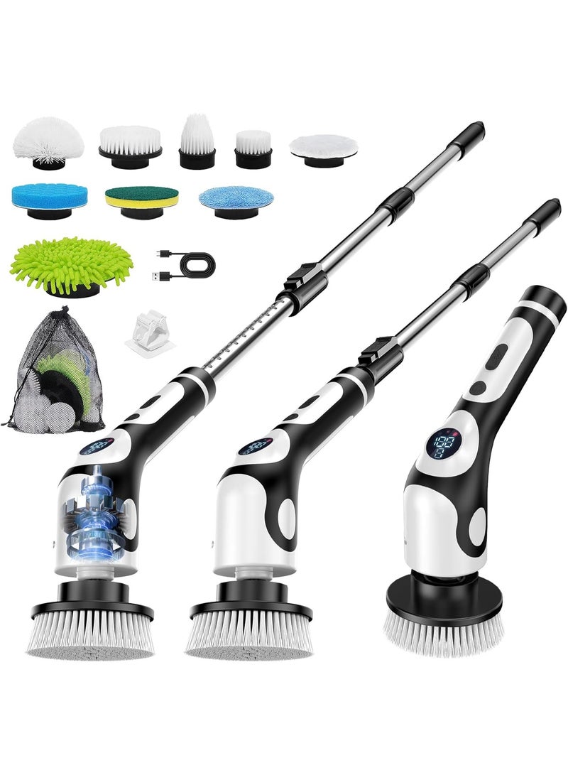 Raxoom Electric Spin Scrubber for Cleaning Bathroom,Cordless Electric Shower Scrubber with Power LCD Display Voice Broadcast,9 Replaceable Heads Shower Cleaning Brush for Bathroom Bathtub Grout Kitchen - Image 2