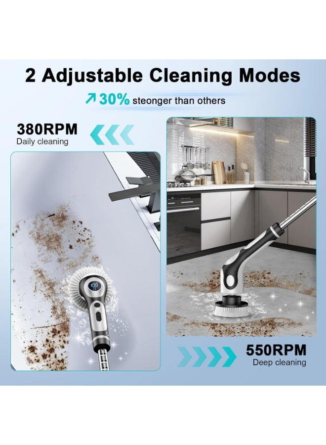 Raxoom Electric Spin Scrubber for Cleaning Bathroom,Cordless Electric Shower Scrubber with Power LCD Display Voice Broadcast,9 Replaceable Heads Shower Cleaning Brush for Bathroom Bathtub Grout Kitchen - Image 4
