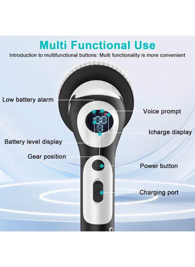 Raxoom Electric Spin Scrubber for Cleaning Bathroom,Cordless Electric Shower Scrubber with Power LCD Display Voice Broadcast,9 Replaceable Heads Shower Cleaning Brush for Bathroom Bathtub Grout Kitchen - Image 3