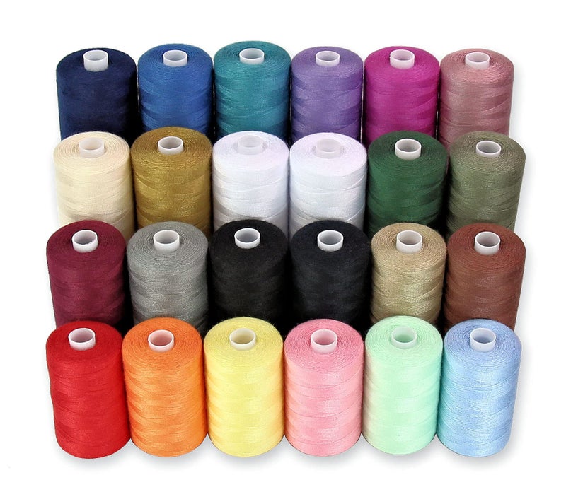 BlesSew Sewing Thread-24 Spools of Polyester Thread for Sewing Machine for Beginners, Hand Stitching & Quilting-1000 yds Each in 22 Colors+Bonus Black & White - Image 1