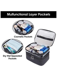Anmi Double Layer Waterproof Cosmetics Bag Toiletry Bags Portable Waterproof Foldable (Black)  - Image 2