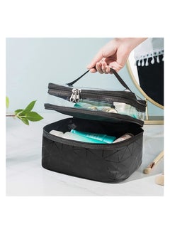 Anmi Double Layer Waterproof Cosmetics Bag Toiletry Bags Portable Waterproof Foldable (Black)  - Image 4