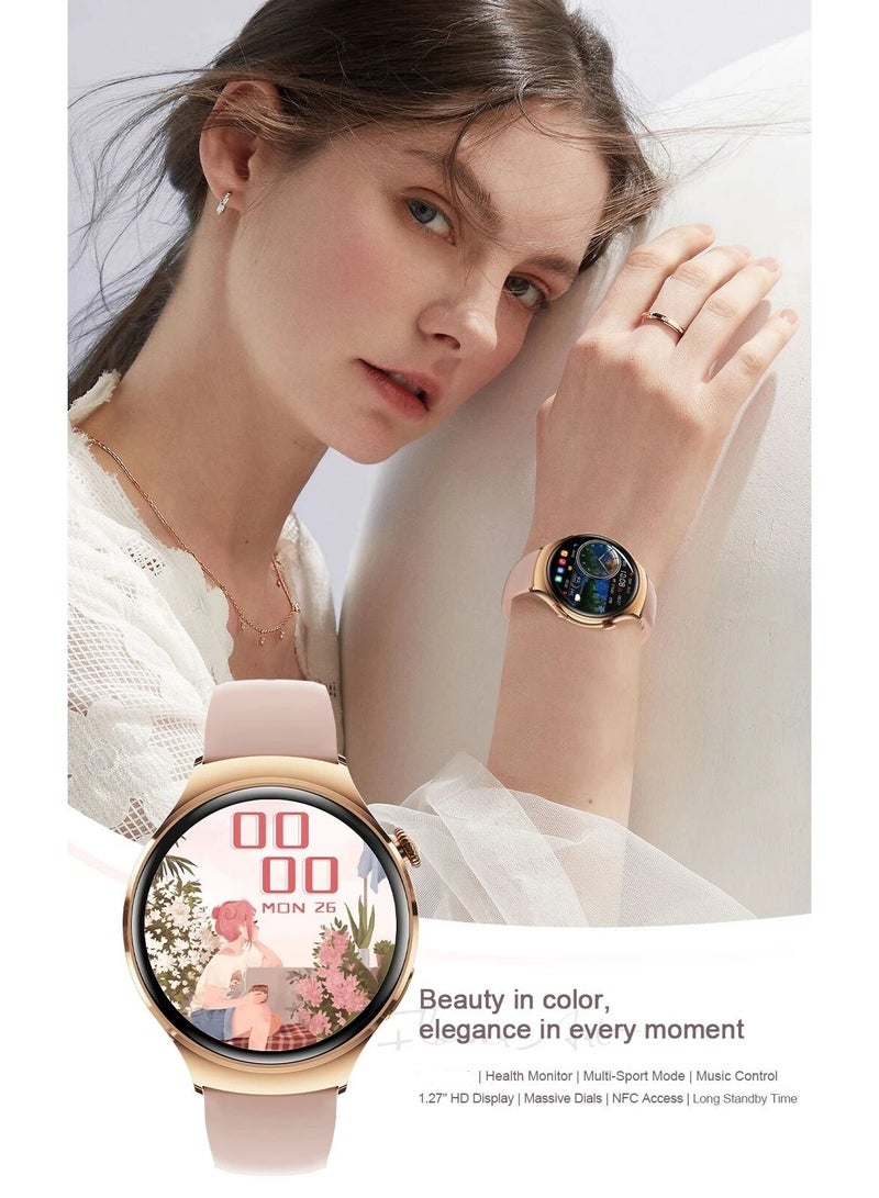 ارواق M11 NFC جودة عالية موضة BT دعوة شاشة مستديرة غير القابل للصدأ ساعة ذكية مقاوم للماء مراقب معدل ضربات القلب النساء السيدات ساعة ذكية - Image 2