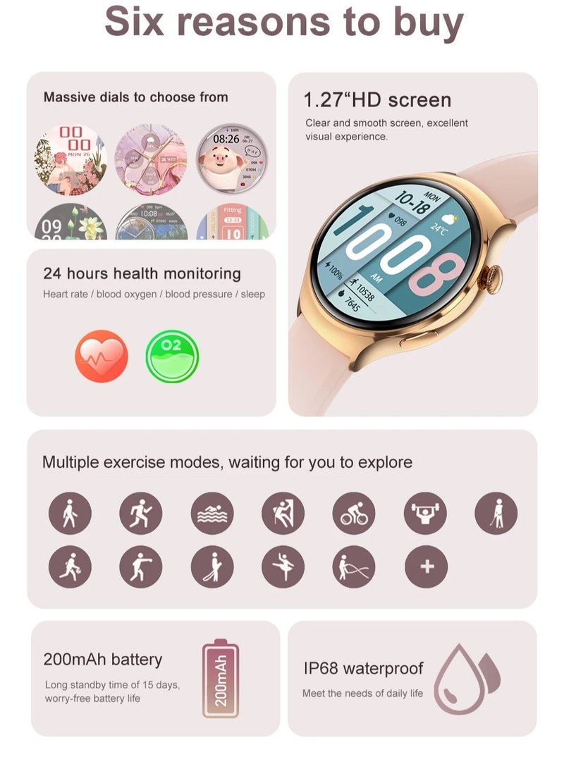 ارواق M11 NFC جودة عالية موضة BT دعوة شاشة مستديرة غير القابل للصدأ ساعة ذكية مقاوم للماء مراقب معدل ضربات القلب النساء السيدات ساعة ذكية - Image 4