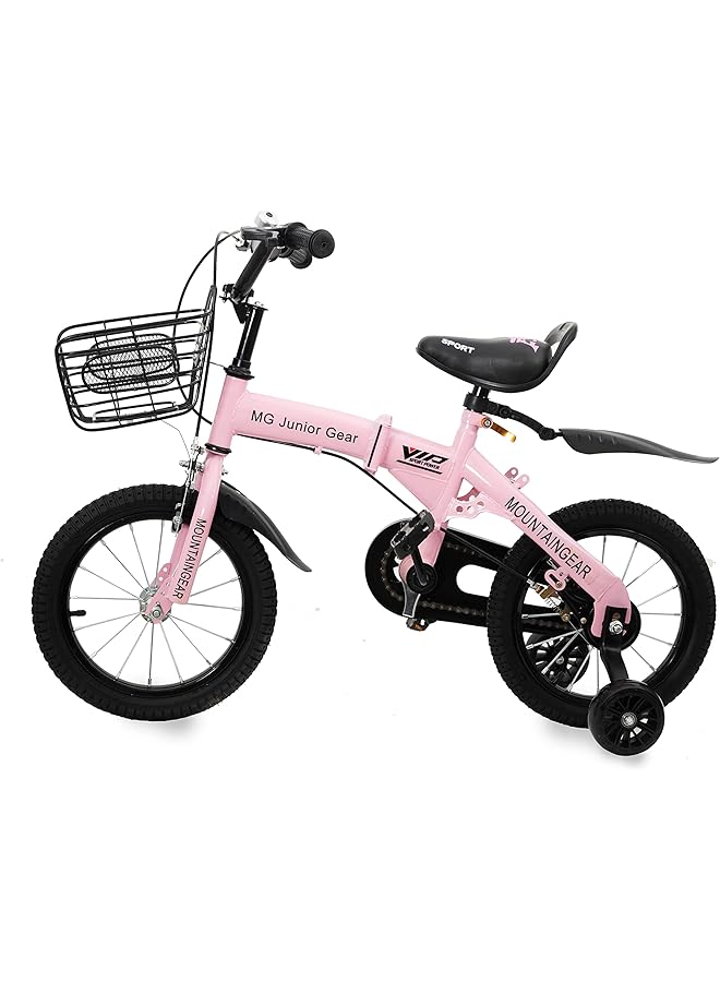 ماونتن جير دراجة أطفال قابلة للطي مع أدوات فرامل يدوية ومقعد حامل وسلة جريلز وردي 14 بوصة Mgfb04 - Image 1