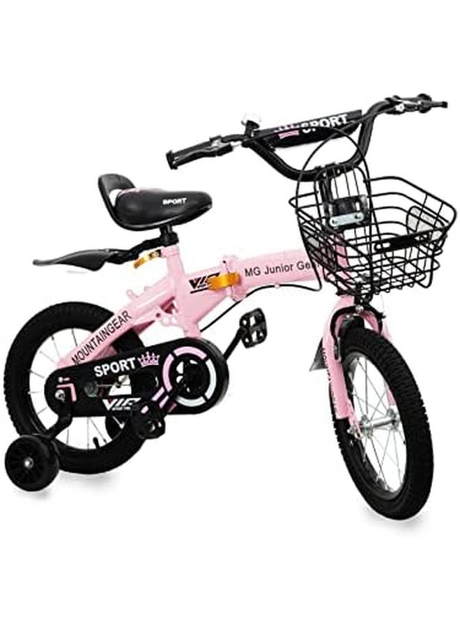 ماونتن جير دراجة أطفال قابلة للطي مع أدوات فرامل يدوية ومقعد حامل وسلة جريلز وردي 14 بوصة Mgfb04 - Image 2