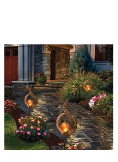 Y&D 2 Pcs Garden Solar Lights Outdoor Landscape Path Lights Waterproof LED Decorative Crackle Flame Glass Globe Stake Lights For Courtyard  - Image 5