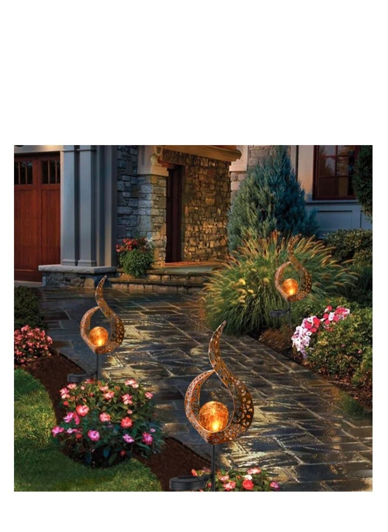 Y&D 2 Pcs Garden Solar Lights Outdoor Landscape Path Lights Waterproof LED Decorative Crackle Flame Glass Globe Stake Lights For Courtyard  - Image 5