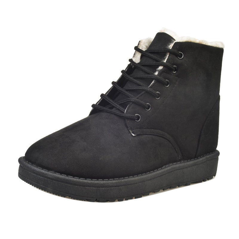 Winter Velvet Snow Boots Lace-up Flat Womens Martin Booties Black