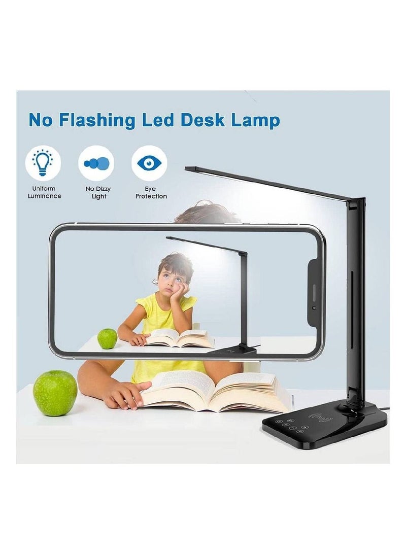 LED Touch Lamp with Wireless Charger USB Charging Port Modern Eye-Caring Table Lamps For Home Office Bright Table Light with Touch Control Black