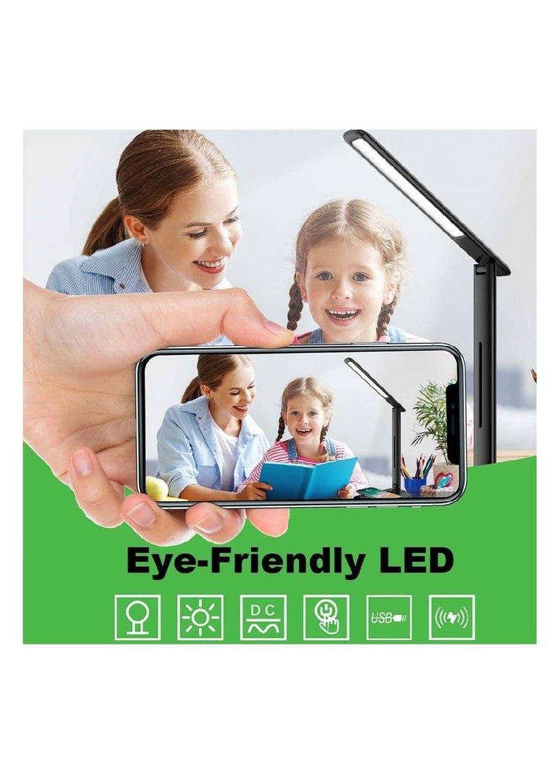 LED Touch Lamp with Wireless Charger USB Charging Port Modern Eye-Caring Table Lamps For Home Office Bright Table Light with Touch Control Black