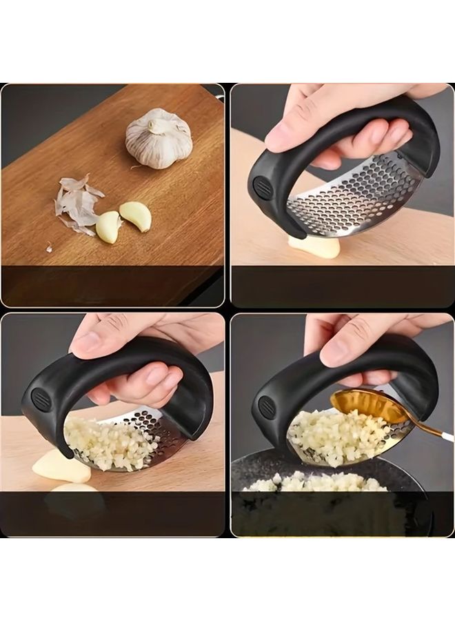 Black Ergonomic Stainless Steel Garlic Press Easy Clean Durable Kitchen Tool - Image 4