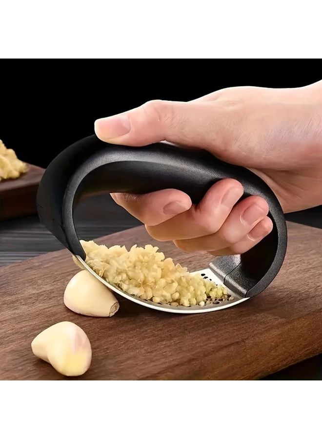 Black Ergonomic Stainless Steel Garlic Press Easy Clean Durable Kitchen Tool - Image 3