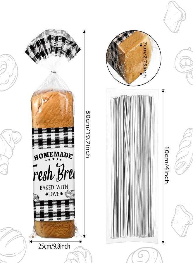 Sabary 50 Pcs Homemade Bread Bags with Ties Black Buffalo Plaid Bread Loaf Bags Plastic Clear Gift Storage for Home Bakers Bakery Christmas, 10 x 20 Inch - Image 2