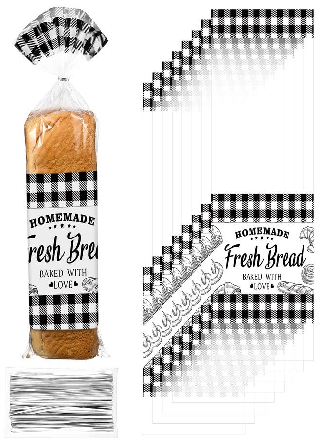 Sabary 50 Pcs Homemade Bread Bags with Ties Black Buffalo Plaid Bread Loaf Bags Plastic Clear Gift Storage for Home Bakers Bakery Christmas, 10 x 20 Inch - Image 1