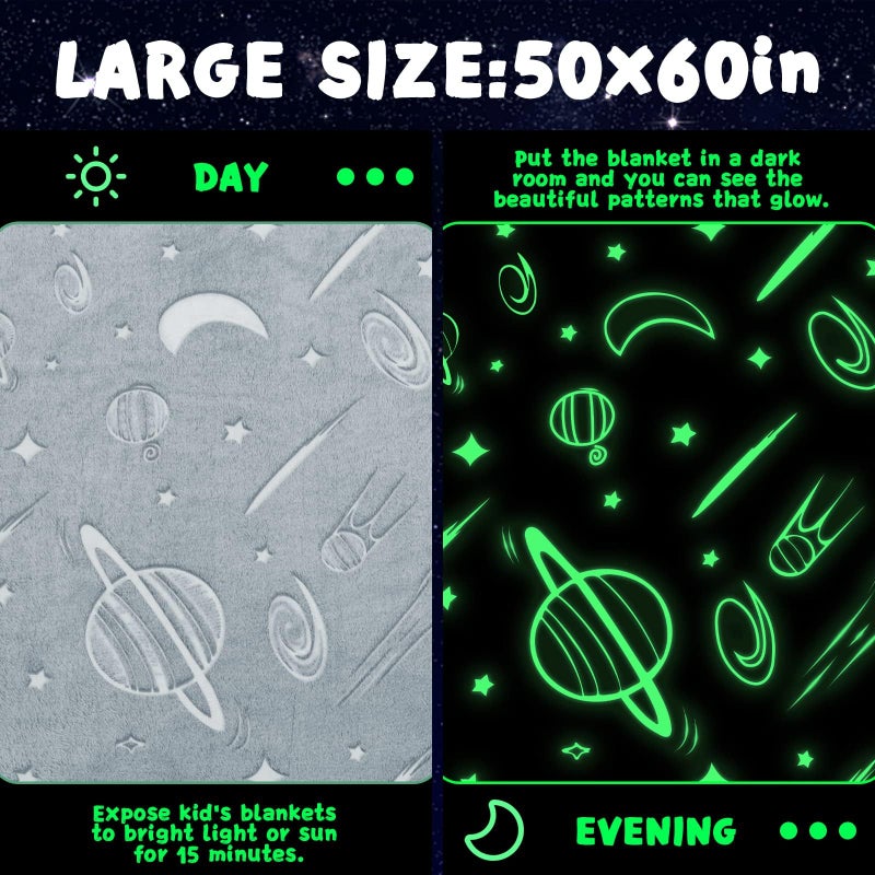 inhand Space Toys Glow in the Dark Stars Blanket for Girls Boys Solar System for Kids Throw Blanket Funny Astronaut Planet Toys Boy Room Decor Birthday Gifts Ideas for 3-10 Years Old (40''x60'' Grey) - Image 5