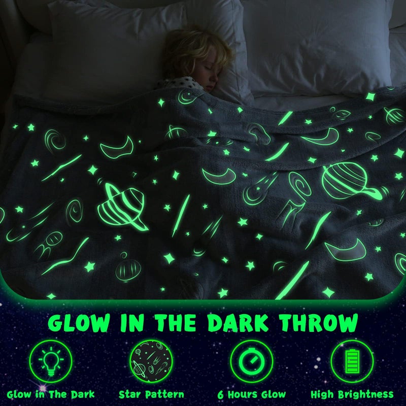 inhand Space Toys Glow in the Dark Stars Blanket for Girls Boys Solar System for Kids Throw Blanket Funny Astronaut Planet Toys Boy Room Decor Birthday Gifts Ideas for 3-10 Years Old (40''x60'' Grey) - Image 4
