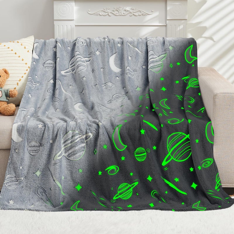 inhand Space Toys Glow in the Dark Stars Blanket for Girls Boys Solar System for Kids Throw Blanket Funny Astronaut Planet Toys Boy Room Decor Birthday Gifts Ideas for 3-10 Years Old (40''x60'' Grey) - Image 1