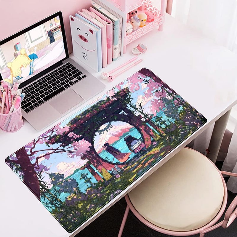 Mechanical Cattle Pink Japan Desk Pad Anime Gaming Green Mouse Pad Large Mouse Pad For Desk Computer Pc Laptop Office Decor For Women, Anime Mouse Keyboard Pad Stitched Edges Non-Slip Rubber Mat Desk Pad (31.5x15.7 In) - Image 5