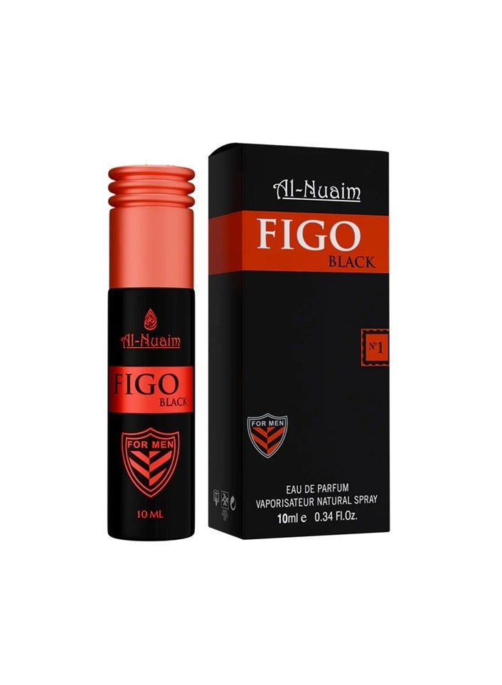 Al Nuaim Figo Black Eau de Parfum Spray Unisex 10ml | Long Lasting Dark Fresh Woody Musky Fragrance Mini Perfume | Premium Natural Scent for Men & Women | Travel Size Pocket Vaporisateur - Image 1