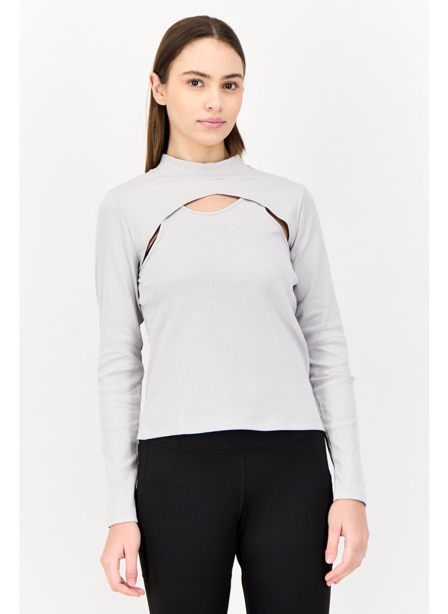 PUMA Women Slim Fit Motion Cut-Out Long Sleeves Top, Grey  - Image 1