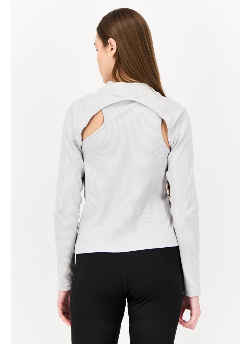 PUMA Women Slim Fit Motion Cut-Out Long Sleeves Top, Grey  - Image 3