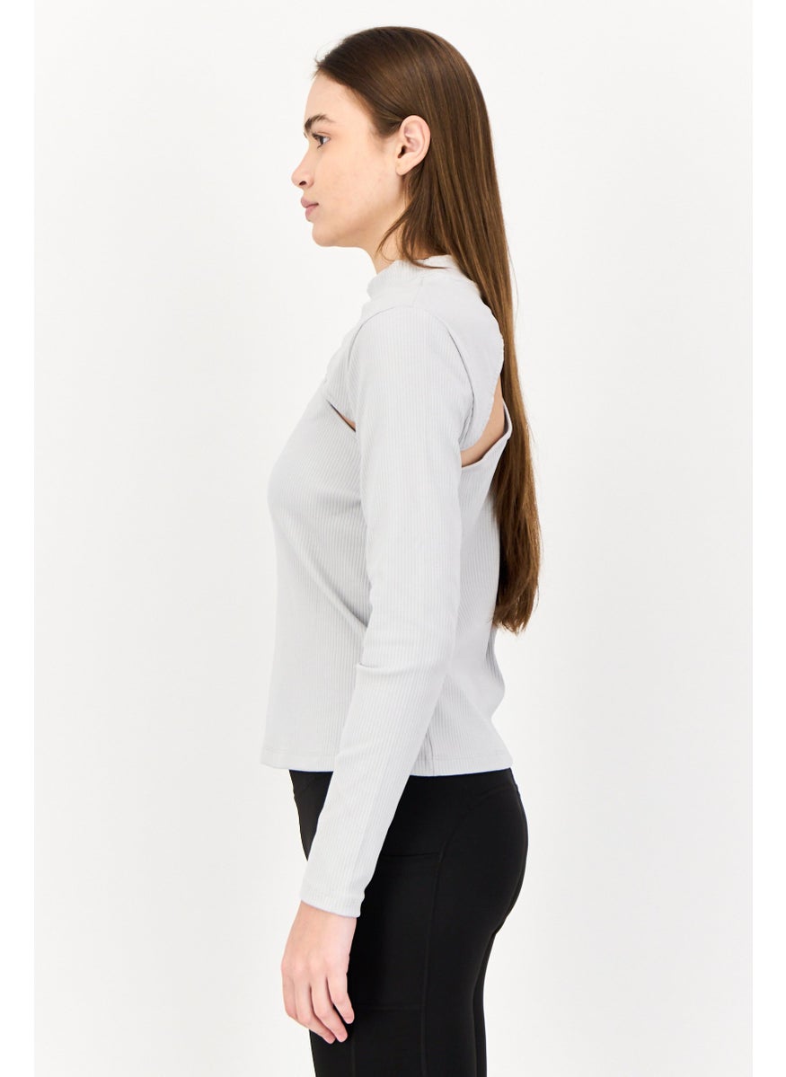 PUMA Women Slim Fit Motion Cut-Out Long Sleeves Top, Grey  - Image 2