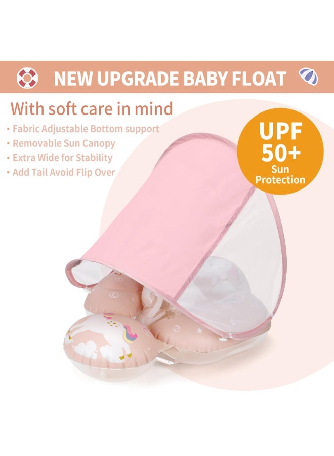 AraHome Free Swimming Baby Infant Pool Float with Sun Canopy Inflatable Baby Swimming Floatie with Sponge Safety Bottom Support Water Toys Swimming Trainer (Pink, Extra Large) - Image 5