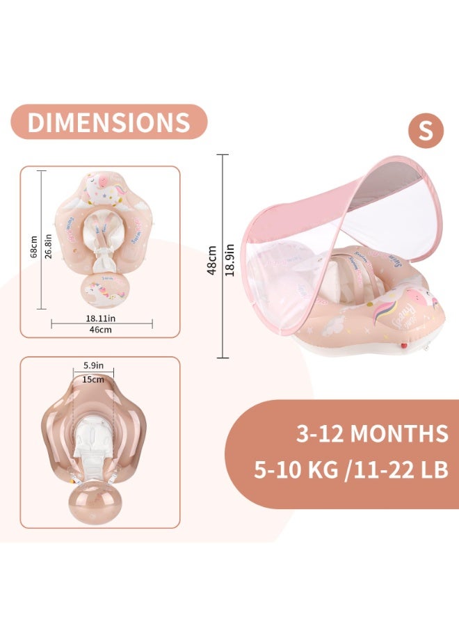 AraHome Free Swimming Baby Infant Pool Float with Sun Canopy Inflatable Baby Swimming Floatie with Sponge Safety Bottom Support Water Toys Swimming Trainer (Pink, Extra Large) - Image 2