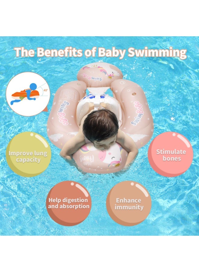 AraHome Free Swimming Baby Infant Pool Float with Sun Canopy Inflatable Baby Swimming Floatie with Sponge Safety Bottom Support Water Toys Swimming Trainer (Pink, Extra Large) - Image 4
