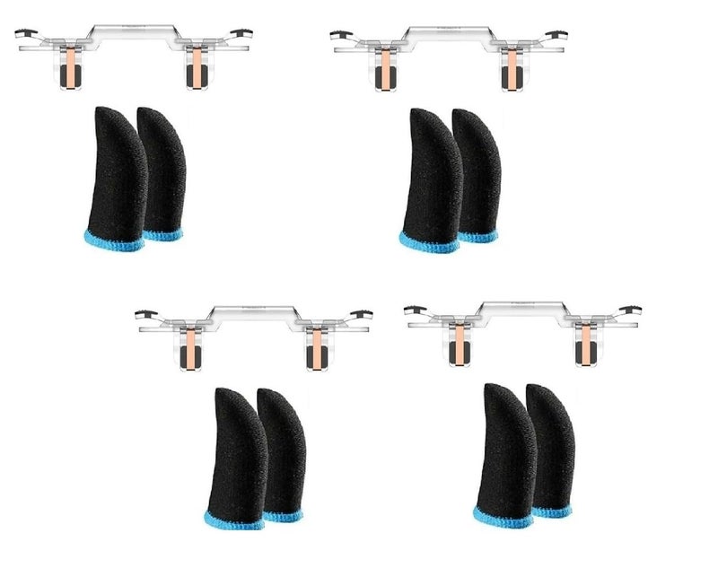 Rock Mobile Game Controller Trigger Aim Button [1PAIR] & [2PAIR] Finger Sleeve Joystick (Clear, for Mac OS, PC) (4 TRIGGER + 4 PAIR SLEEVE)