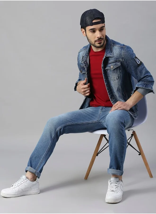 هاي ستار Men Blue Denim Jacket
