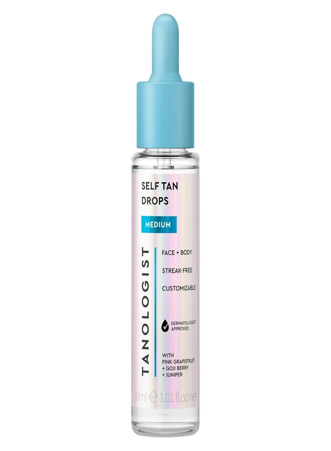 Tanologist Medium Self Tan Drops, Streak-Free Body & Face Tanning Drops, No Fake Tan Smell, For Moisturizer & Lotion, Bronzing Face Tanner, Skincare Ingredients, Vegan, 1.01 fl. oz/30 ml Bottle - Image 1