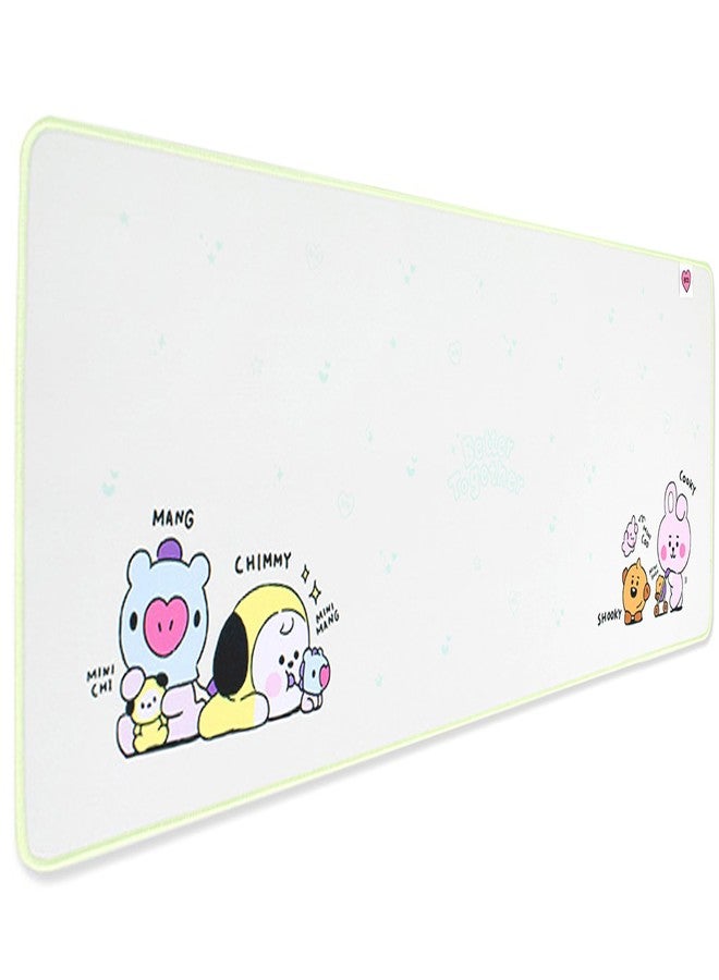 Hamee BT21 My Little Buddy Series Desk Mat [Laptop Computer Gaming Mouse Mat] [Large Office Accessories] [Cute Non-Slip Rubber Base Mouse Pad] [Desk Pad] Cooky CHIMMY SHOOKY MANG, 12" x 30" - Image 1