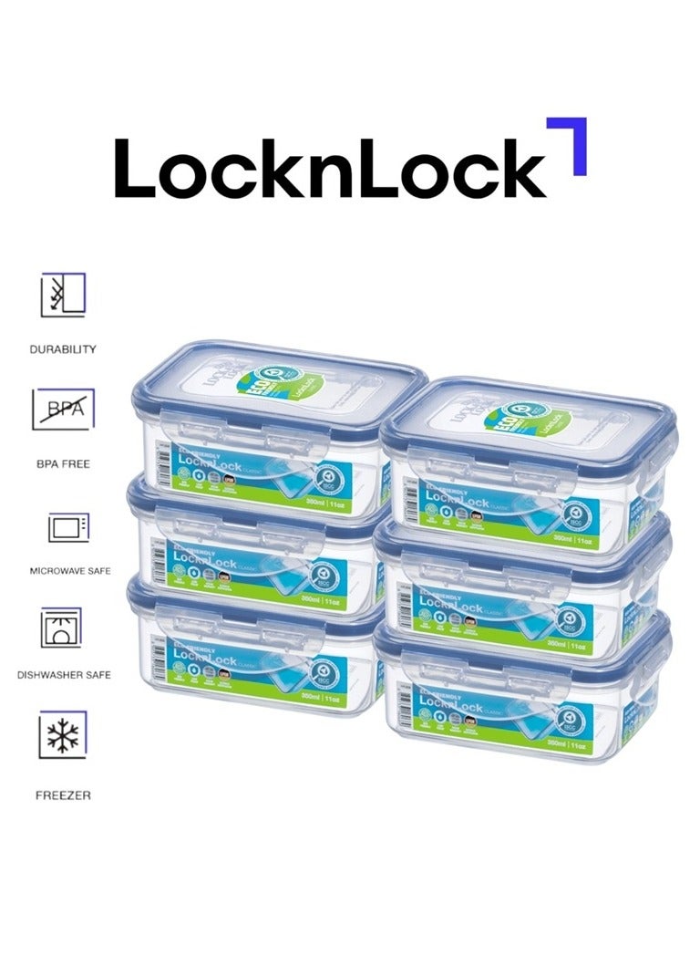 LocknLock حاوية طعام لوكن لوك مستطيلة 350 مل - عبوة من 6 | محكمة الإغلاق، خالية من BPA، صديقة للبيئة وآمنة للاستخدام في الميكروويف