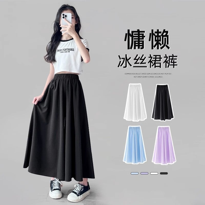 Culottes Children'S Summer Pants 2025 Thin Ice Silk Girls' Anti-Mosquito Wide Leg Pants Western-Style Summer Middle And Large Children'S Culottes - Image 2