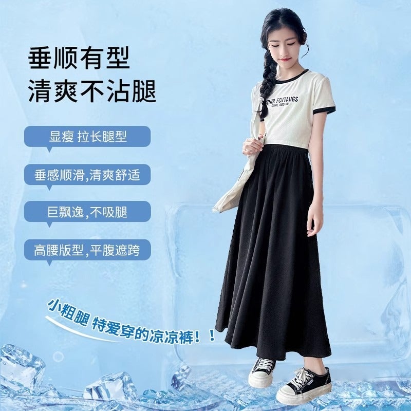 Culottes Children'S Summer Pants 2025 Thin Ice Silk Girls' Anti-Mosquito Wide Leg Pants Western-Style Summer Middle And Large Children'S Culottes - Image 3