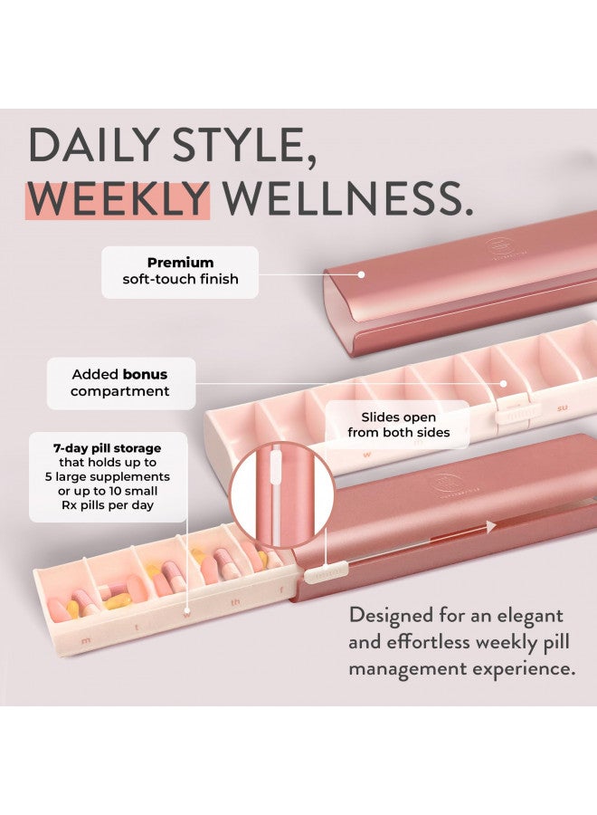 Mimi Medcessories مجموعه علب الحبوب ميمي ميدسيسوري - علبة حبوب أنيقة ومضغوطة لتنظيم الحبوب اليومية، علبة أدوية، حاوية حبوب لإدارة الفيتامينات، حامل حبوب، أساسيات السفر للنساء والرجال - وردي - Image 1