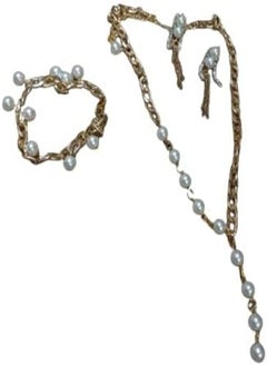 tag Necklace and Bracelet Made of White Stones 