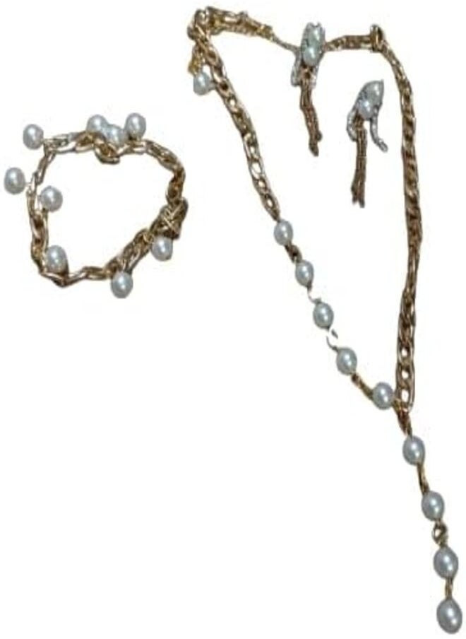 tag Necklace and Bracelet Made of White Stones 