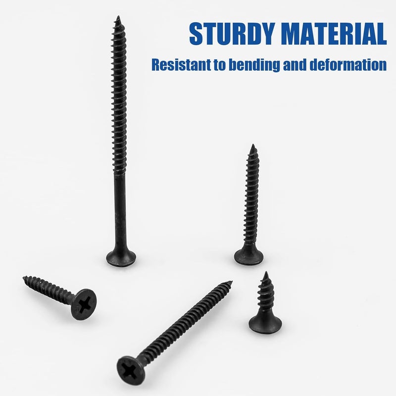 FVOLREM Wood Screws Assortment Kit, 168 PCS, High Hardness Phillips Drive Screws Set, Black Flat Head Wood Screws, Carbon Steel, 5 Sizes, Self-Tapping Screws for Wood, Drywall, Slate - Image 5