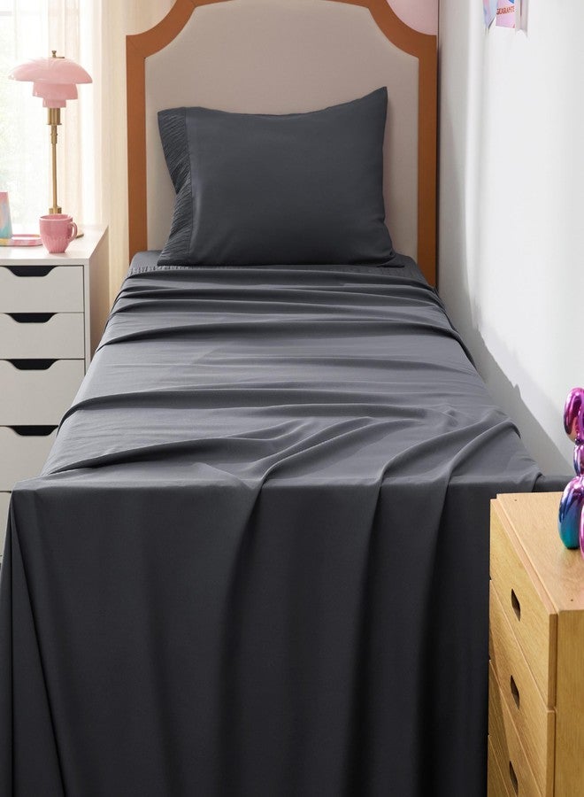 Bedsure Twin XL Sheets Dorm Bedding - 3 Pieces Soft Extra Long Twin Sheets, Breathable & Cooling Bed Sheets Set, Oeko Tex, Easy Care Microfiber for Women, Men, Boys & Girls, Dark Grey - Image 3