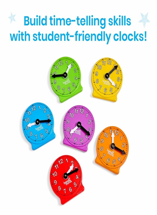 hand2mind Rainbow Geared Mini Learning Clock Set of 6, Analog Teaching Clocks for Kids, Movable Hands, Telling Time Math Manipulatives, Classroom School Homeschool Teaching Toy, Color Coded Gears - Image 3