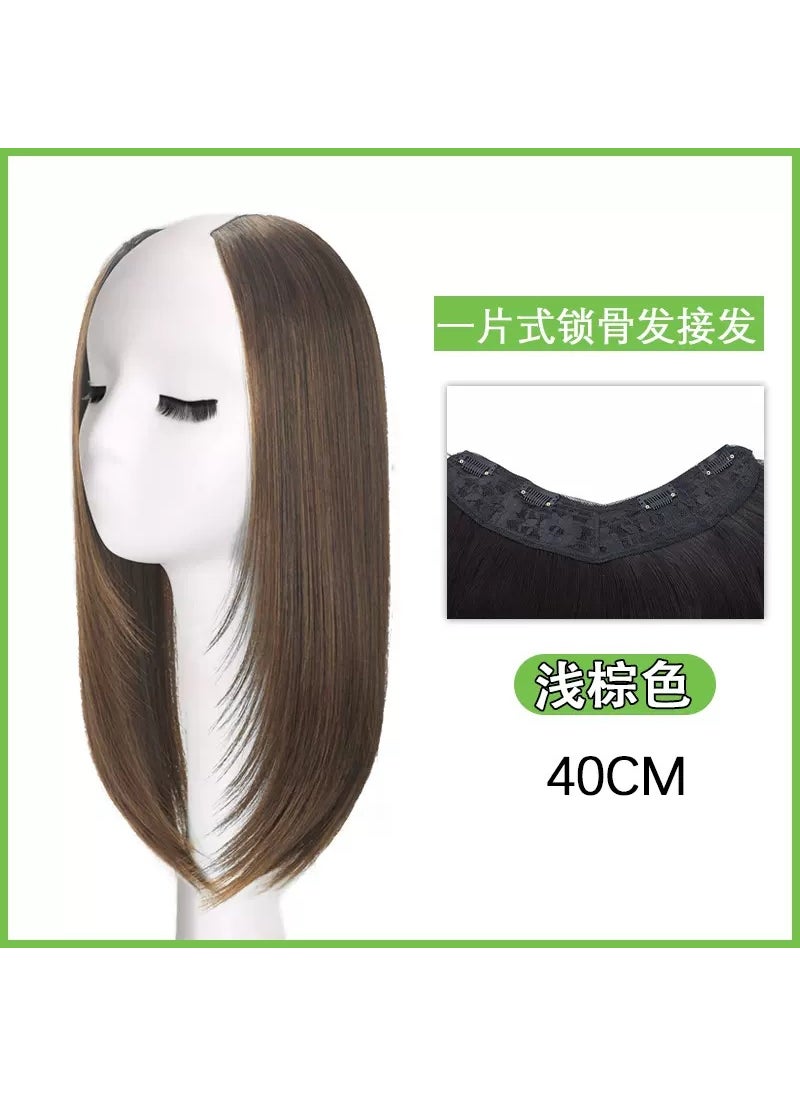 Generic Fluffy Volume Hairpiece Womens Collarbone Length Light brown 