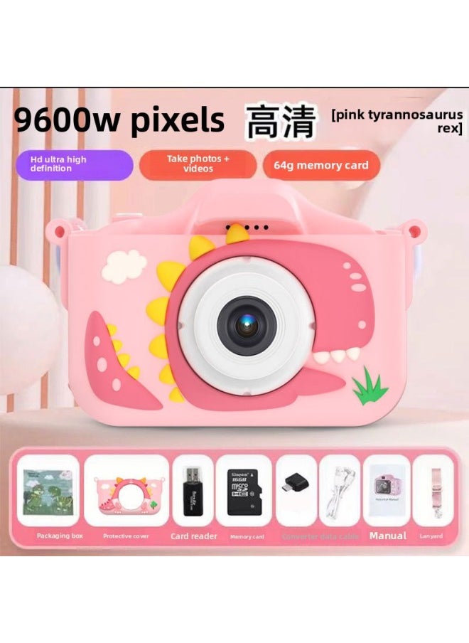 Generic Children's Camera Can Take Pictures HD X5s Children's Toy Mini SLR Camera-Body Color:Tyrannosaurus Rex [pink] - Hd Dual Camera + (64g Card + Card Reader)  - Image 1