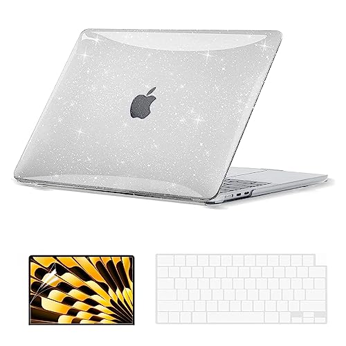 EooCoo Case Compatible with MacBook Air 15 inch M4 2025 2024 2023 Release A3241 M3 A3114 M2 A2941 Liquid Retina Display, Plastic Hard Shell Case + Keyboard Cover + Screen Protector, Sparkly Clear - Image 1