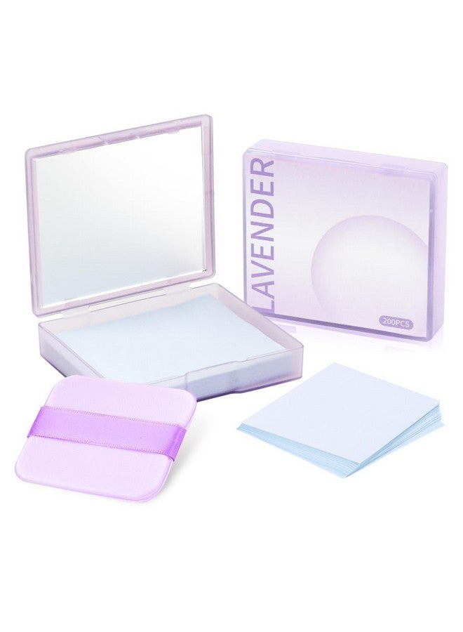 maycreate ® 200Pcs Blotting Paper For Oily Face, Lavender Oil Absorbing Sheets For Face, Natural Oil Absorbing Paper For Face, Travel Compact Face Wipes For Oily Skin, With Mirror & Puff For Men Women - Image 1